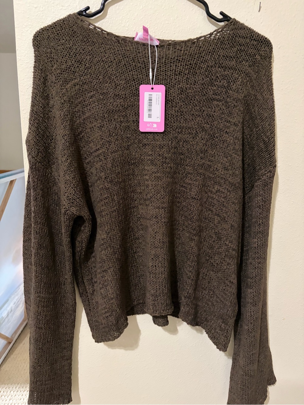 Edikted Open Knit Scoop Neck Brown Sweater
